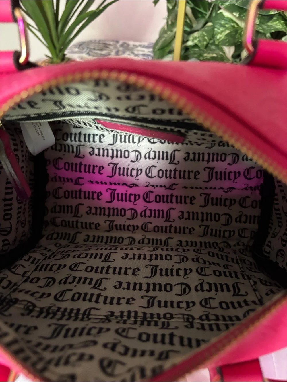 Juicy Couture Bright Pink Embossed Satchel with Heart Tag